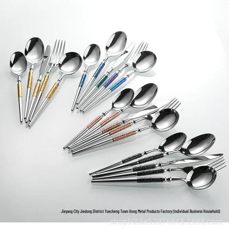 Saint Flag Star Diamond 304 Stainless Steel Cutlery Set - Steak Knife, Fork & Spoon with Thickened Dessert Fork & Spoon