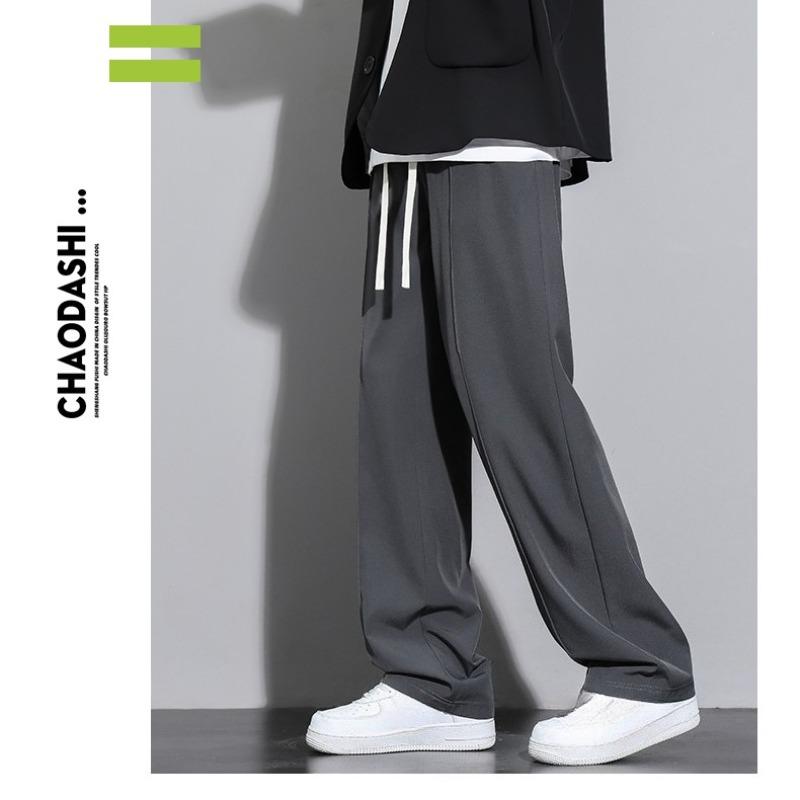 Ice Silk Straight Leg Loose Black Pants Men Summer Daily Sports Business Casual Trousers