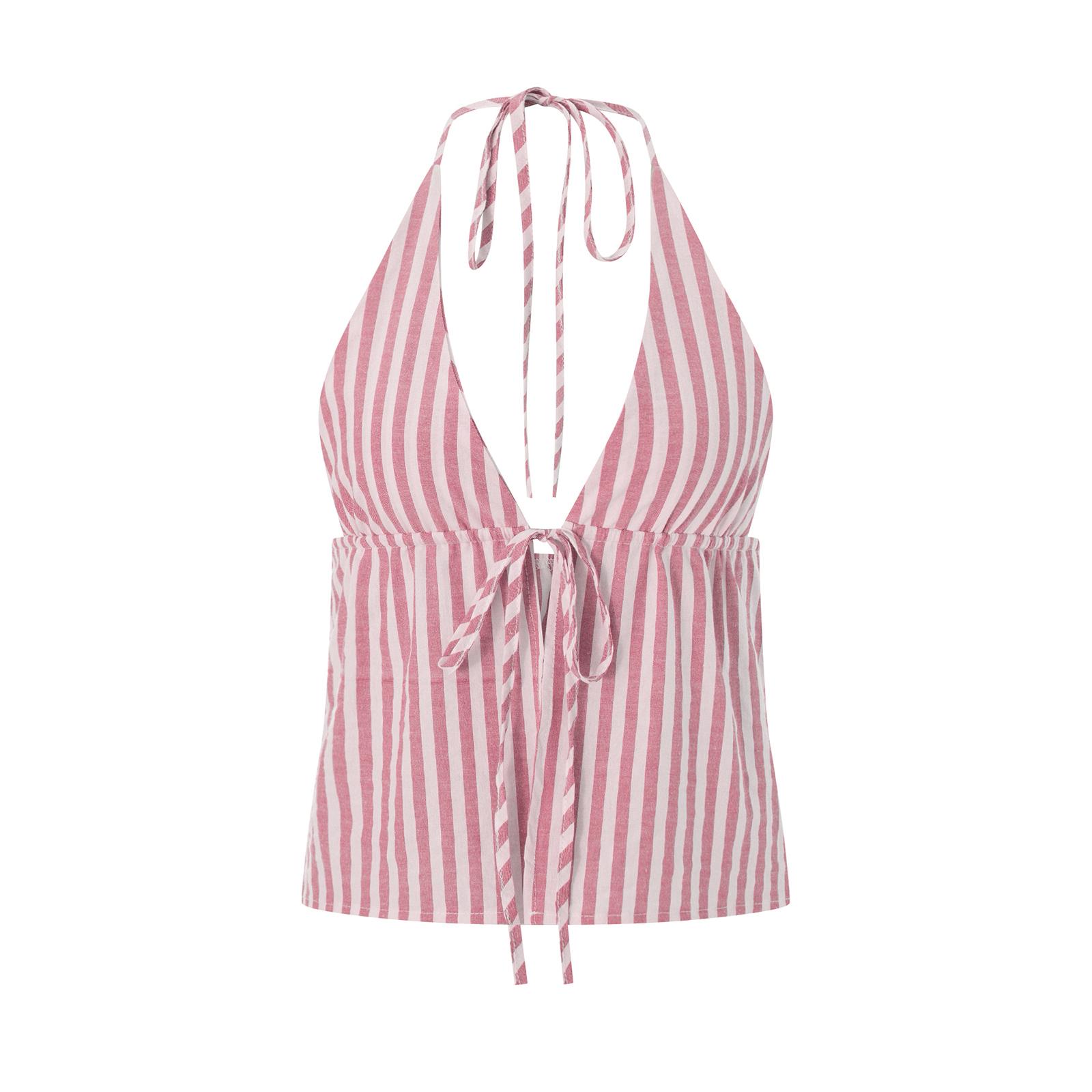 

Женский топ-комбинезон с халтер-воротником, облегающий, в полоску, с завязками, с глубоким вырезом, без рукавов, с открытой спиной, для вечеринки в клубе S красный