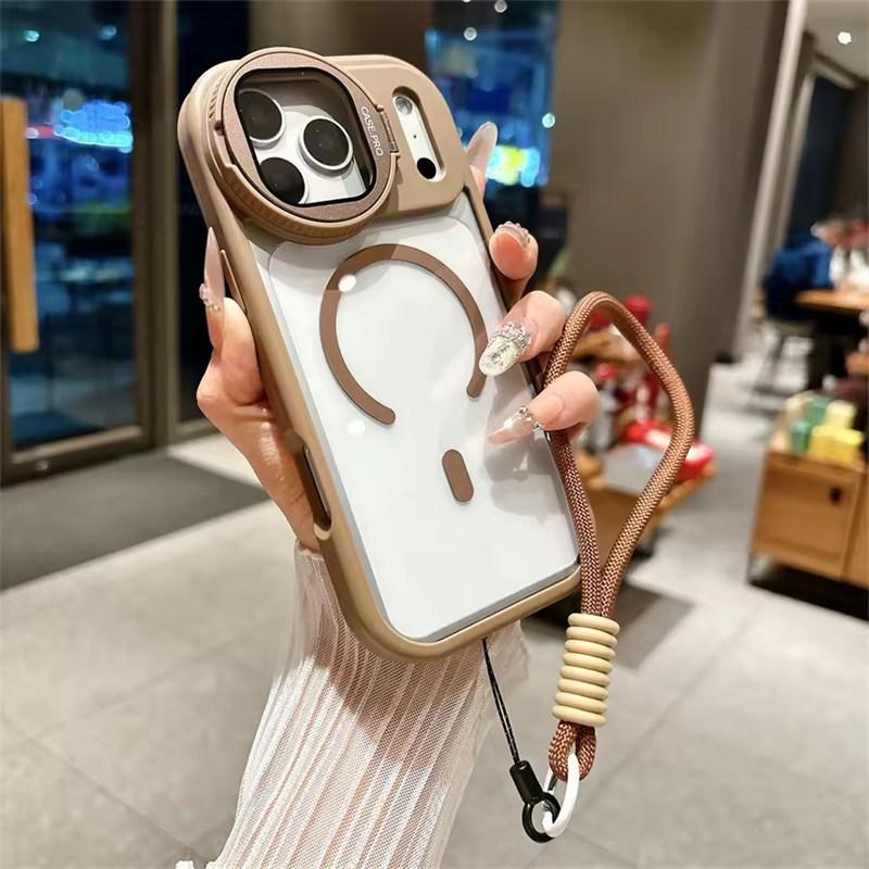 Lens Protection Case For iPhone 17 16 15 14 13 12 11 Pro Max Plus Air For Magsafe Holder Transparent Magnetic Matte Lanyard Cover