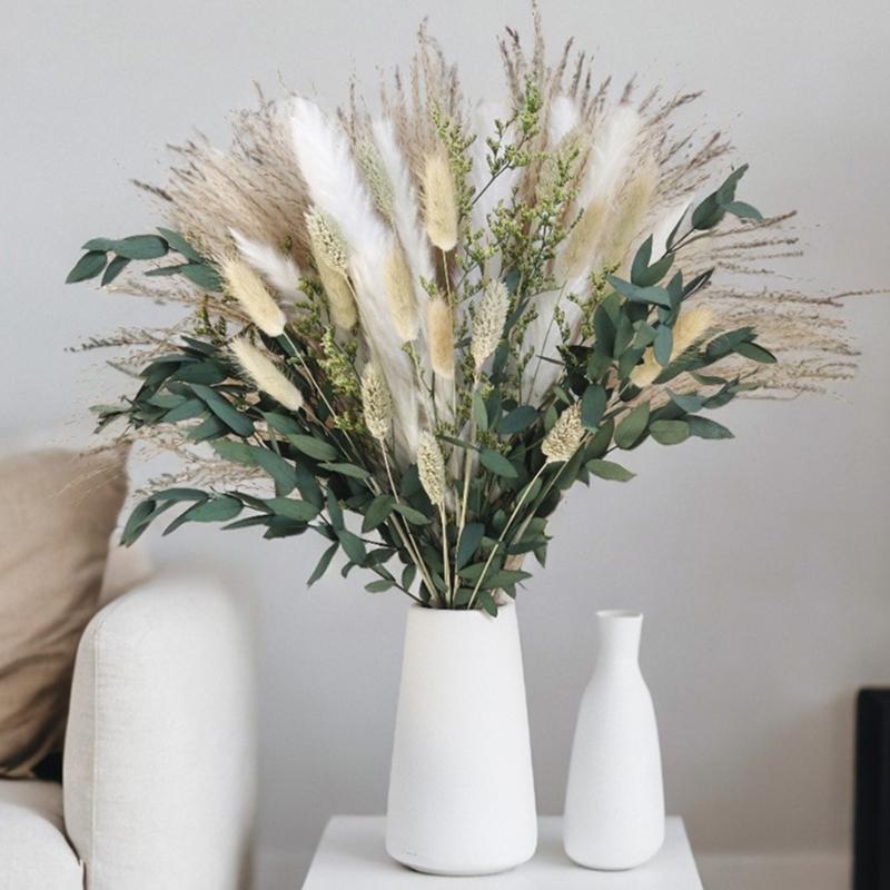 Handmade Dried Flower with Phragmites Communis and Rabbit Tail for Farmhouses Style Arrangement and Stable Gift