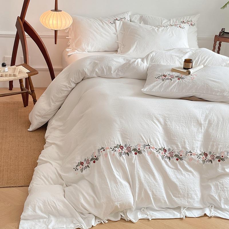 Class A Retro High-Gram Embroidery Strap Washed Cotton, Imitation Hemp Cotton And Linen Bed Sheet Quilt Cover