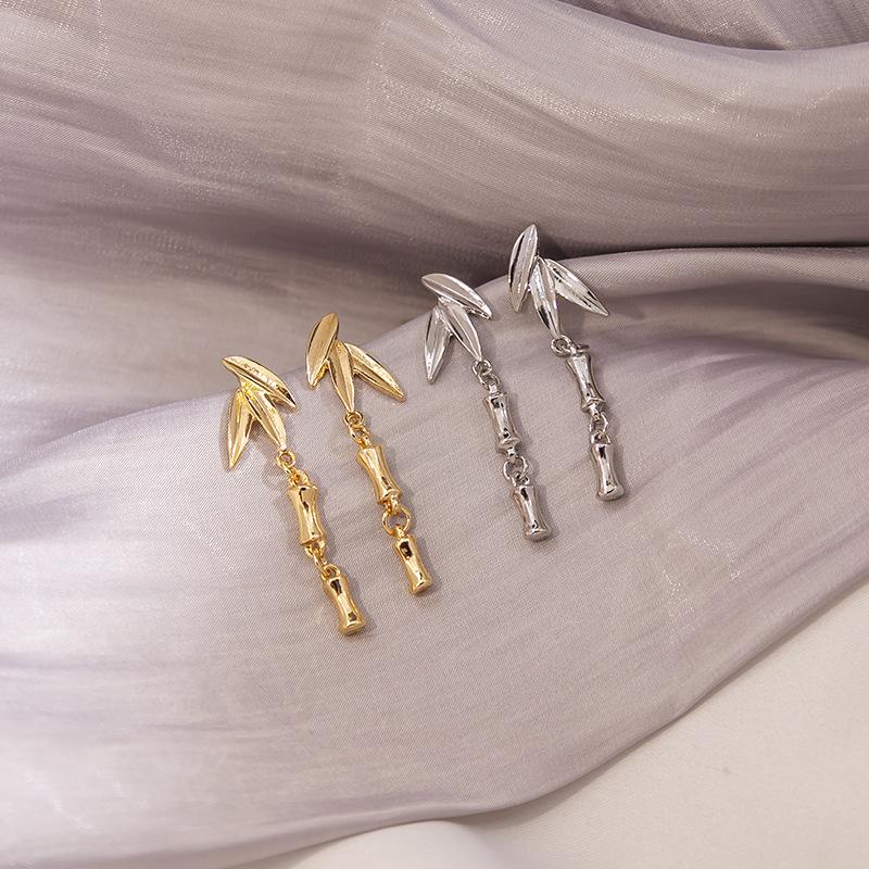 Boho Tassel Bamboo Earrings with Zinc Alloy Leaf Charms for Women