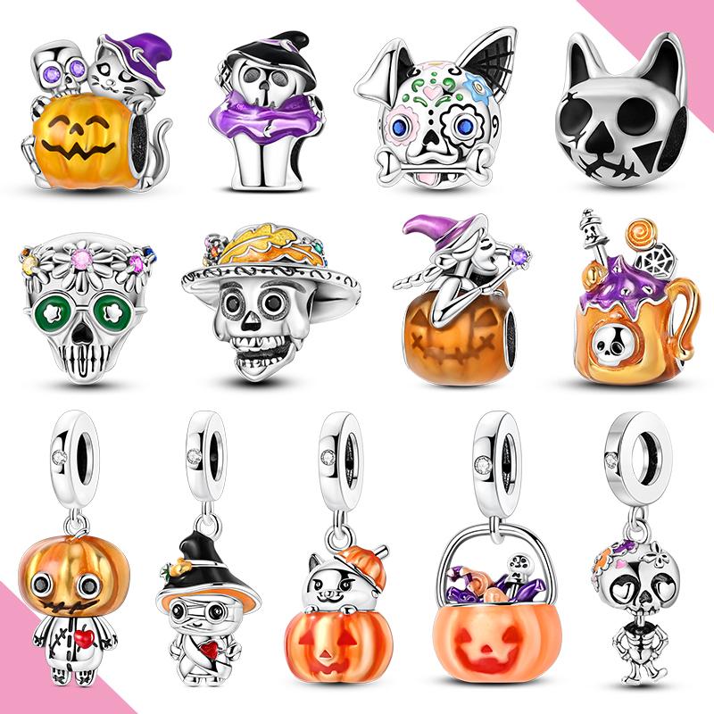Halloween Copper Charms Pumpkin Witch Beads Pendants Fit Original Bracelet Diy For Woman Jewelry Gift