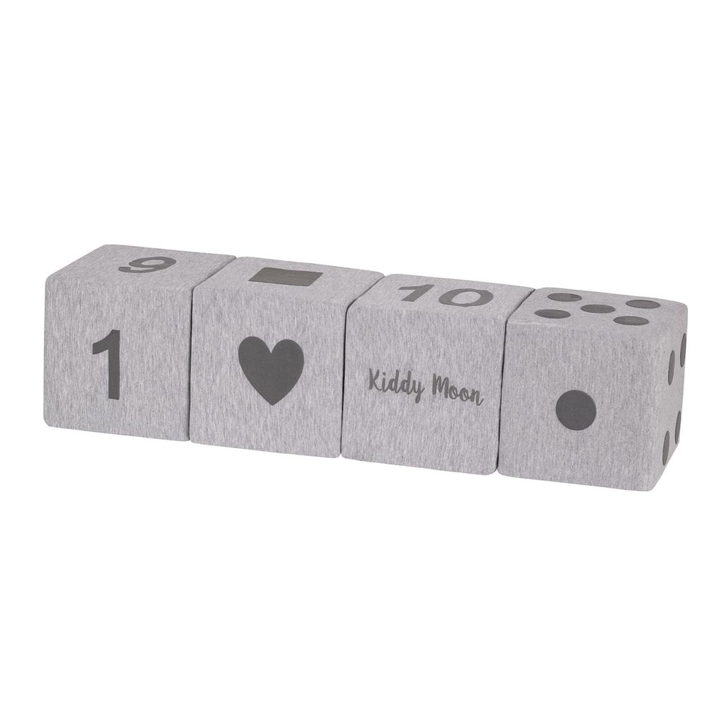 KiddyMoon Soft Foam Cubes Building Blocks 14cm for Children, 4 Pieces, Mix: Light Grey-print