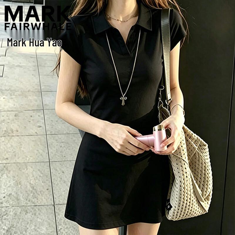 MARK FAIRWHALE Women s Summer POLO Neck Short Sleeve Slim Fit Dress S чёрный