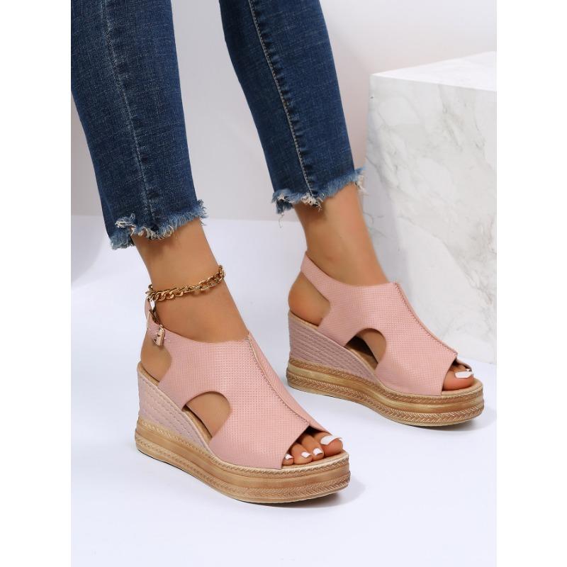 Summer Fish-mouth Shoes Wedge Heels Open-toe Buckle Shoes High-heeled Sandals