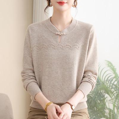 Pulover la modă cu bază lejeră, casual și versatil, cu gât rotund, gol, la modă, uni, tricotat, cu mâneci lungi