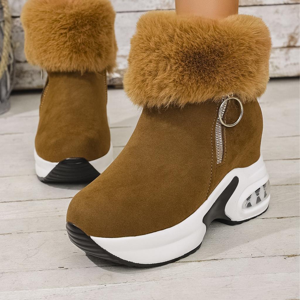 Fashion Women's Winter Thick-soled and Fleece Warm Snow Boots, High-top Side Zipper Ankle Boots and Fleece Cotton Shoes and Boots