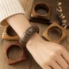 Square Wood Grain Bangle Geometric Burlywood Hand Ring Fashion Wooden Bracelet  Daily