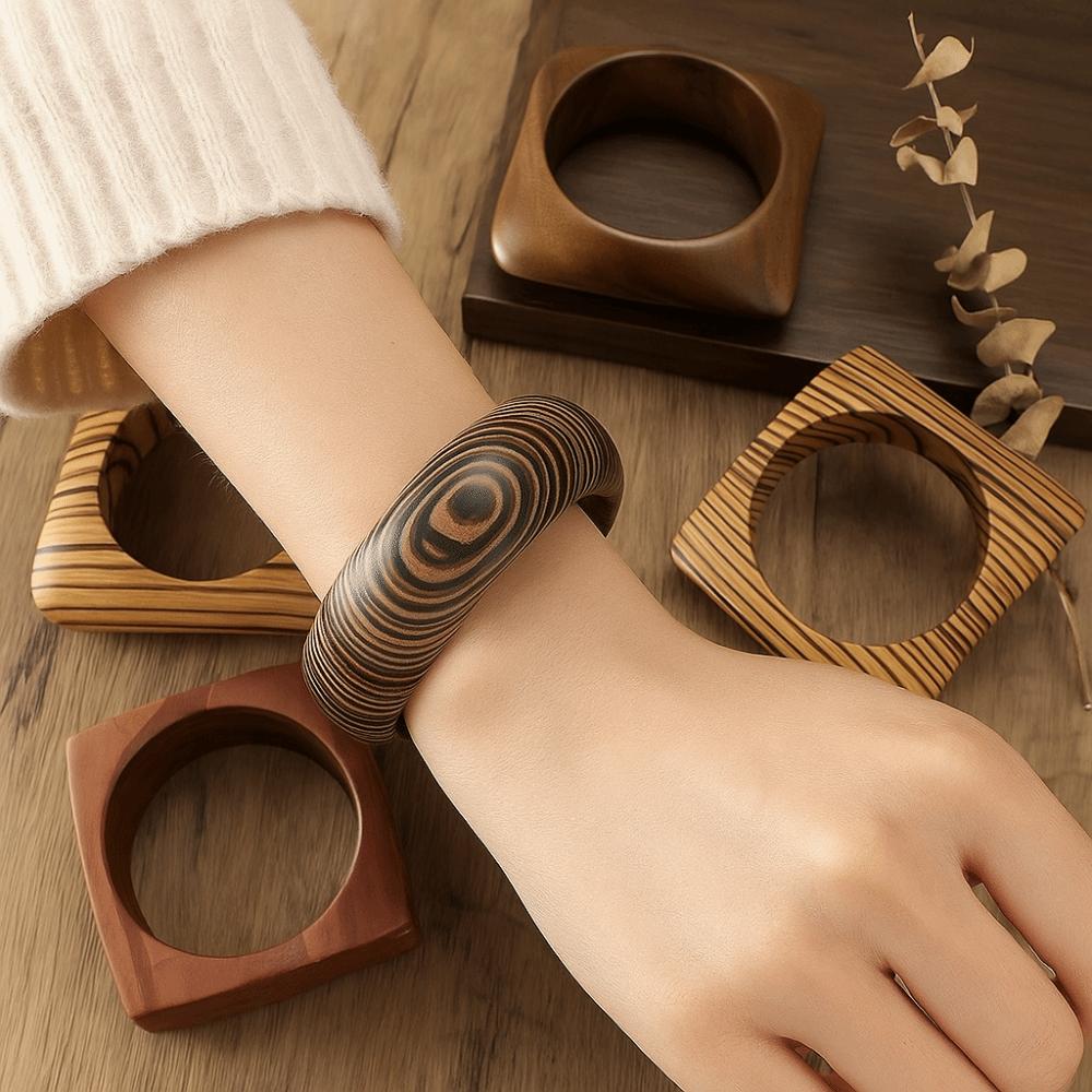 Square Wood Grain Bangle Geometric Burlywood Hand Ring Fashion Wooden Bracelet  Daily