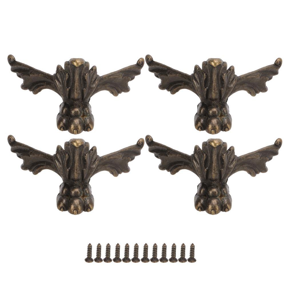 

4PCS Angle Code Vintage Wooden Box Feet Four Sides Fixed Zinc Alloy Furniture Leg Feet Bronze Decorative Legs Jewelry Boxes