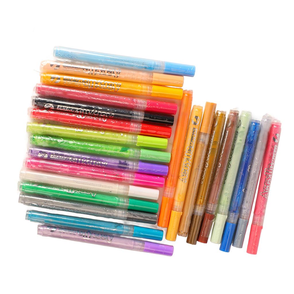24 Colors Acrylic Pen Set Permanent Odorless Waterproof Acrylic Pens Marker Watercolor Brush Pens