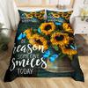 Sunflower Duvet Cover Set Yellow Flower Bedding Set Sunflower Botanical Floral Garden Bloom Print on Black Polyester Quilt Cover