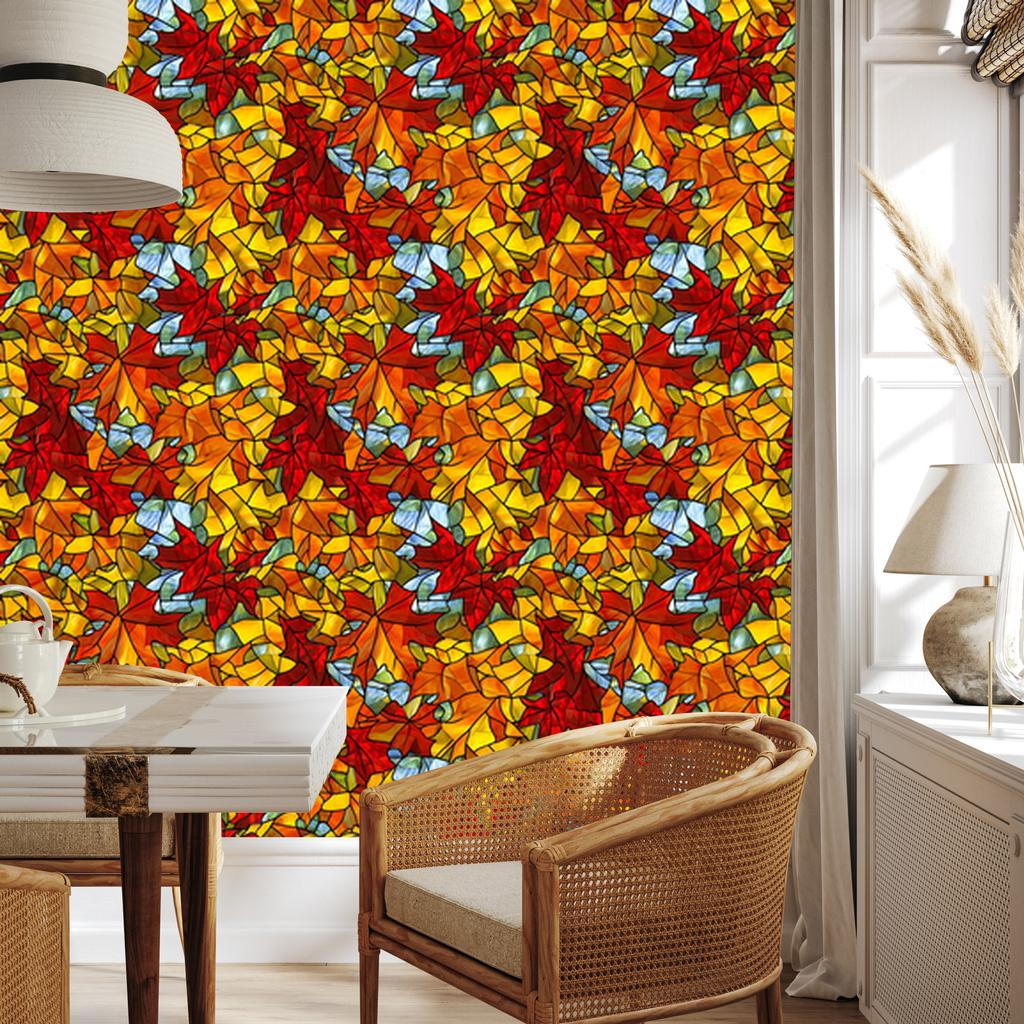 Stained Glass Wallpaper Red and Gold for Living Room and Bedroom 50x1000
