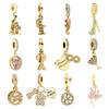 New Diy Jewelry Gift Engravable Heart & Arrow Double Sparkling Gold Flower & Heart Charm Beads Fit Original Bracelet Accessories