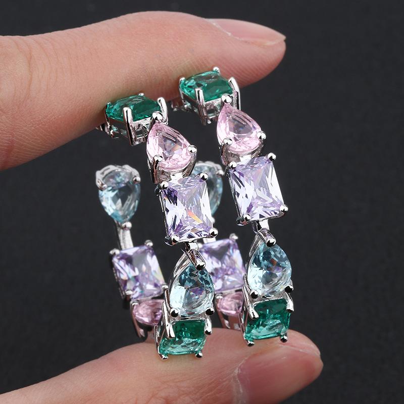 

Темпераментные серьги-кольца с камнями из цветного стекла, креативные персонализированные южноамериканские украшения платиновый