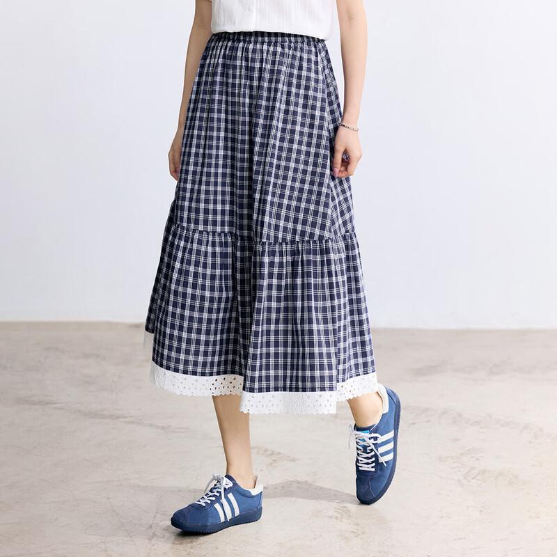 INMAN French Lace Plaid A-Line Midi Skirt S