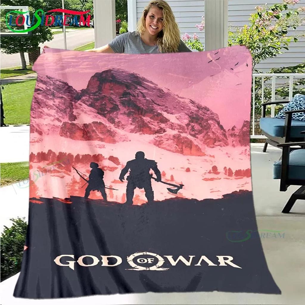 3D Game God of War Pattern Blanket Star Art Flannel Thin Blanket Portable Home Travel Office Lunch Break Blanket Birthday Gift