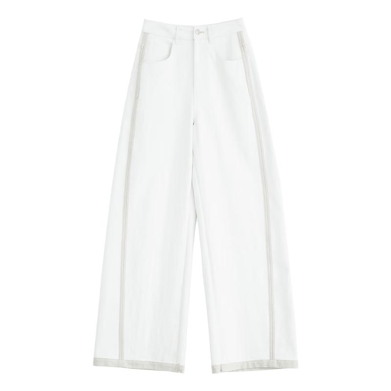 FAESSLIN Women s Beige High-Waist Loose Straight Wide-Leg Pants L