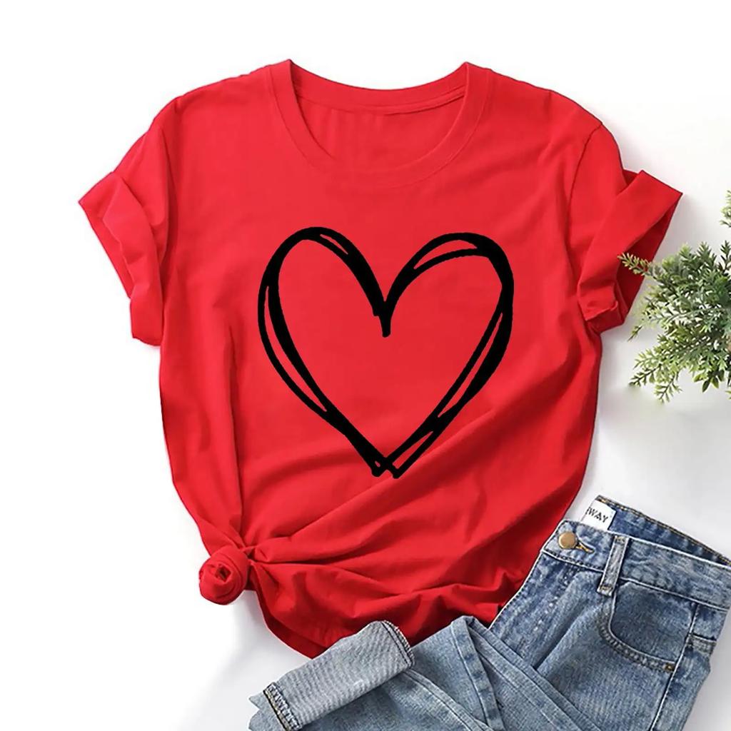 Womens Fashion Women Valentine's Day Print Sleeve T-shirt Novelty Graphic Summer Savings Clearance Summer Tops for Streetwear