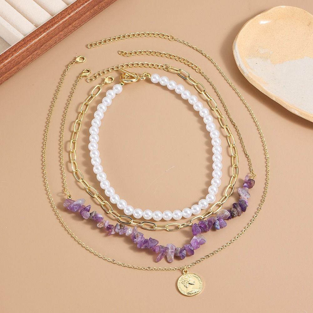 

Elegant Pearl Beaded Necklace Metal Pendant Clavicle Chain Fashion Colored Stone Necklace Gifts озеро синього кольору