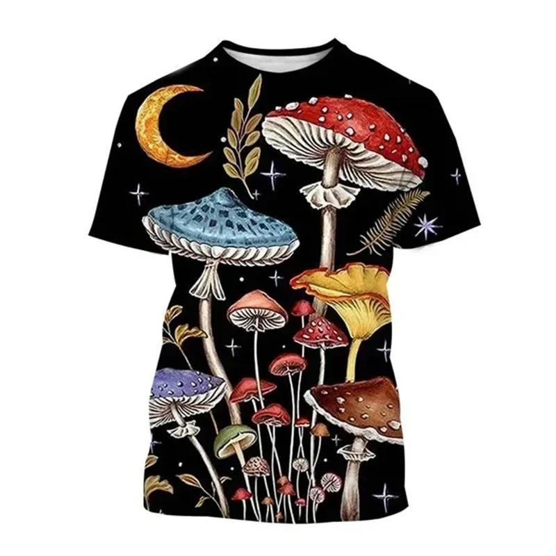 Summer Men's Casual T Shirts 3d Print T-shirt Art Design Colorful Mushroom Print T-shirts For Men Short Sleeve Streetwear Tops