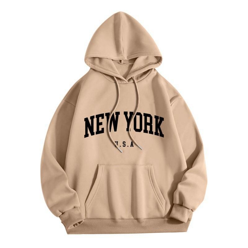 Gothic Style Women's NEWYORK Letter Print Loose Hoodie Sweatshirt