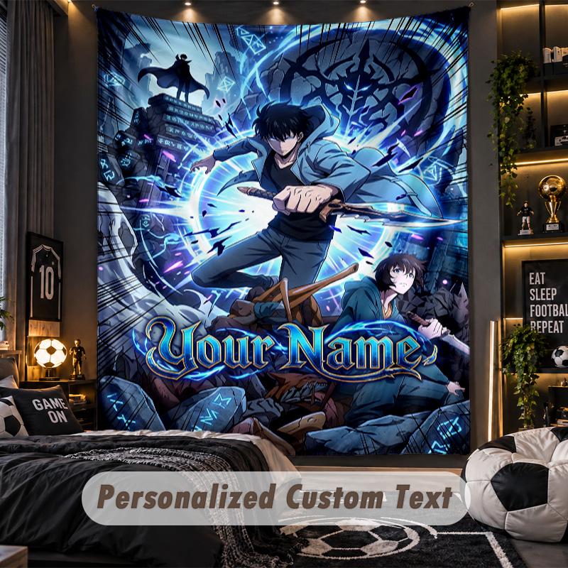 Personalized Wall Tapestry,Solo Leveling Custom Printed Name, Fabric Wall Art For Indoor Room Backdrop