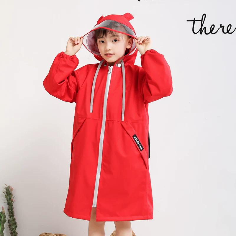 Kids Raincoat Girl with Schoolbag Primary School Student Body Long Cute Kindergarten Baby Poncho Thickened Korean Style