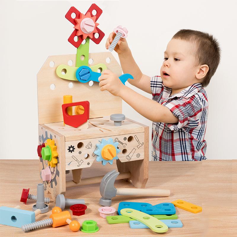 

Wooden children s simulation tool table toys boys and girls play house hands-on disassembly and assembly screwing screw puzzle nut combination