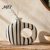 Unique Decorative Ornaments Minimalist Resin Flower Vase, Hollow Circle Art Modern Floral Home Decor Arrangement Holder for Living Room Bedroom Table