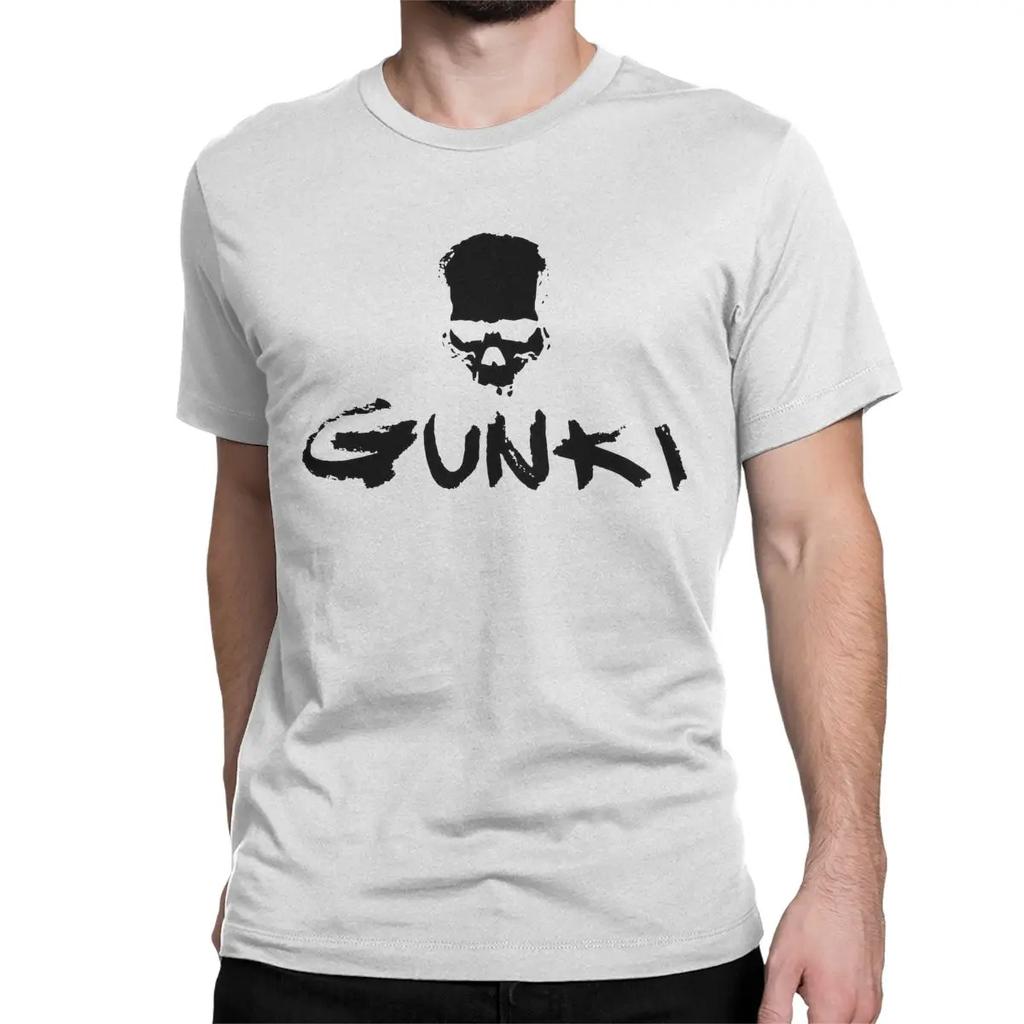 Gunki Funny T-Shirts Kurzarm Rundhals T-Shirt Baumwolle Große Größen Oberteile Gunki Logo Angeln Schädel für Männer Frauen T-Shirt