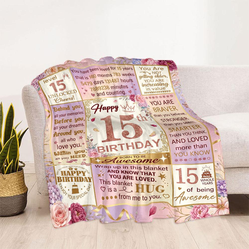 15th Birthday Celebration Flannel Blanket-Soft and Suitable for Sofas,Beds,Offices,Travel,All Seasons,Great Gift for Holidays and Birthdays.