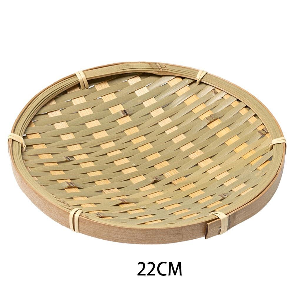 

Плоский плетений бамбуковий кошик з лози ручної роботи, контейнер для зберігання, натуральний плетений вручну піднос для зберігання, кухня 22cm