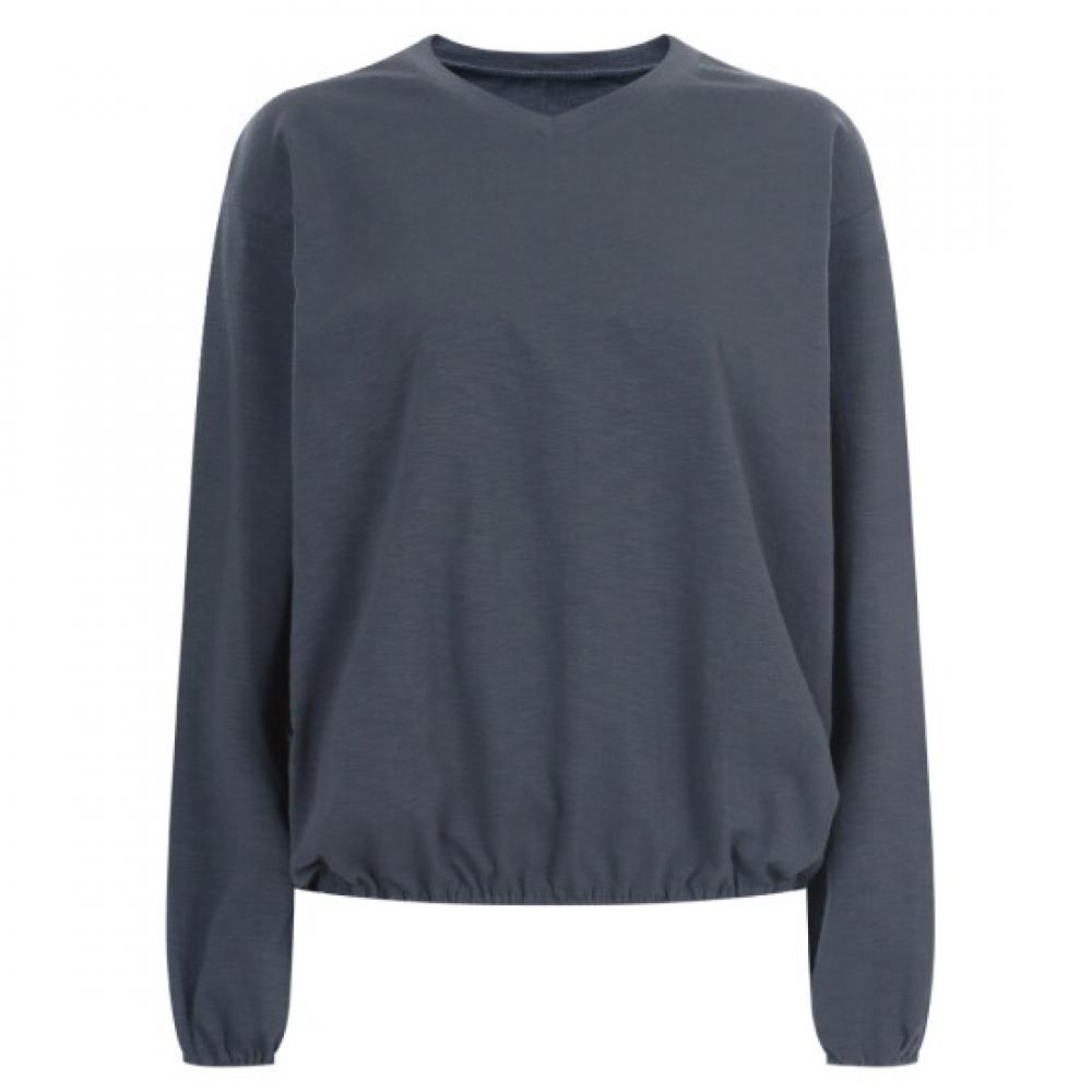 Shop Women V Neck Band Shirring Loose FiT Long sleeVe T shirT Charcoal Dai Wsh