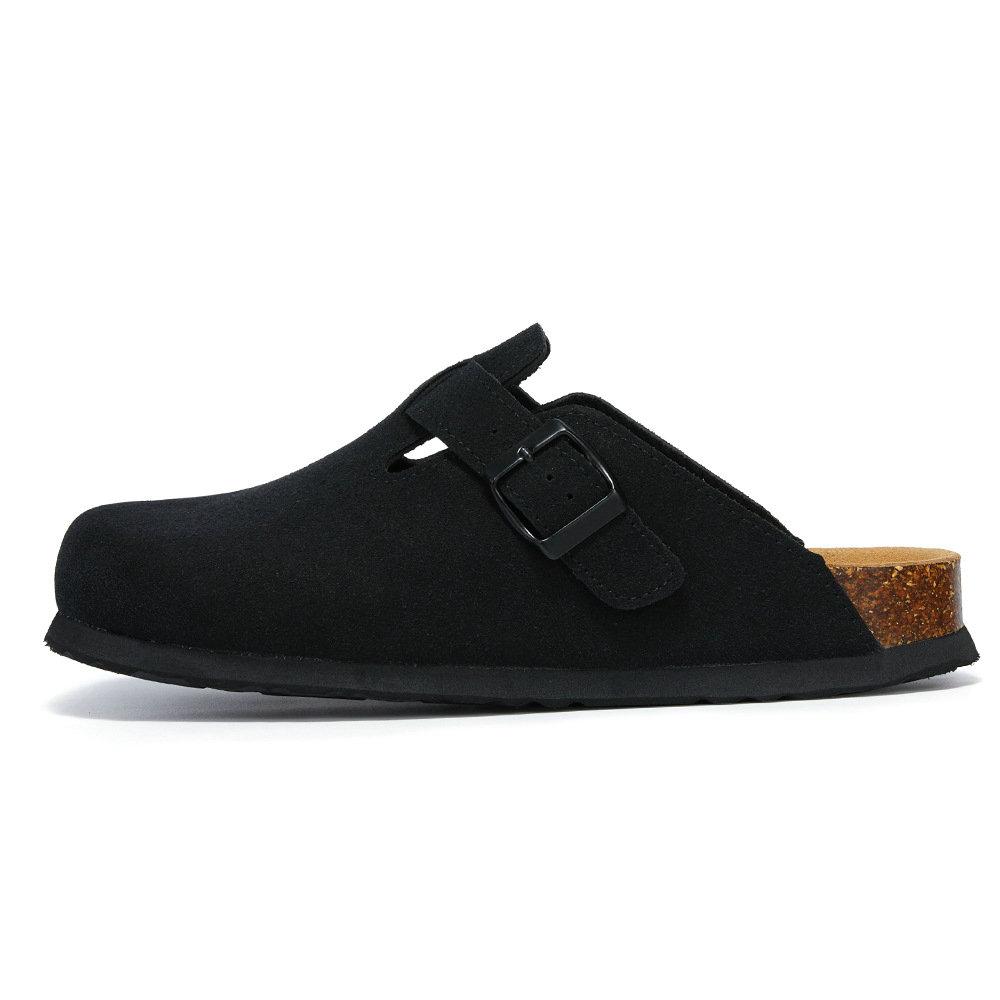 Fashion Men's Shoes Baotou Cork Men's Slippers Cowhide Men's Women's Half Slippers for Winter Big Size 35-45