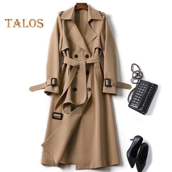 Fall Winter Women Jacket Double-breasted Buttons Solid Color Turn-down Collar with Belt Mid Length Windproof Outdoor Overcoat