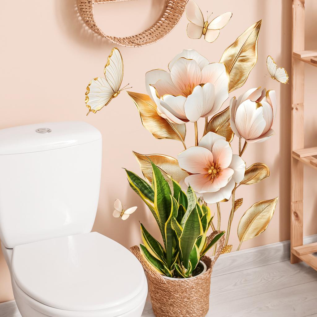 Butterfly Flower Wall Sticker Removable Self-Adhesive Background Decor for Bedroom Living Room Home Decoration