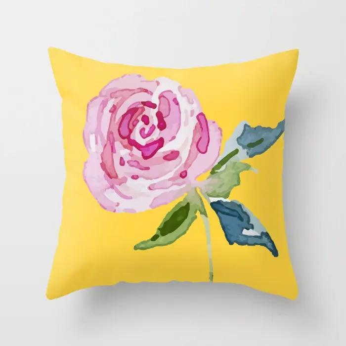 Summer Fashion Fresh Yellow Cute Pillows Case Geometry Floral Cushion Case Modern Decorative Throw Pillows for Bed Sofa Couch