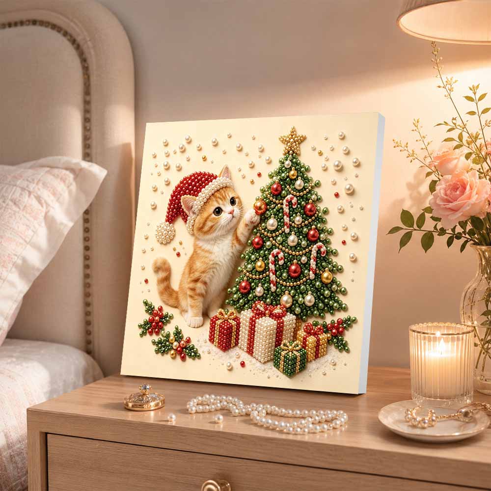 Pearl painting Christmas art kit cute cat and tree DIY home decor painting