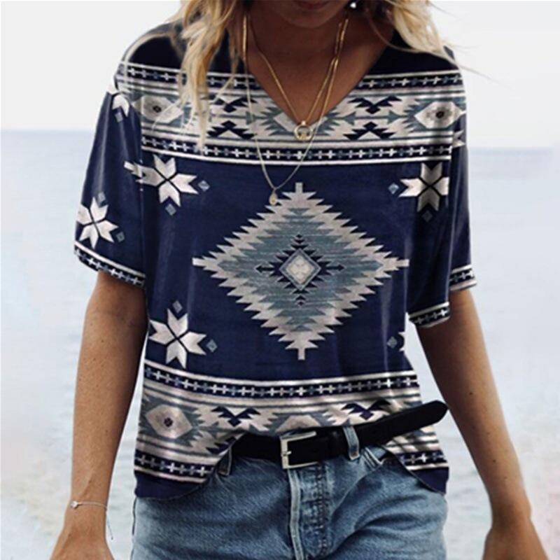 2025 Casual Sports Women's T-shirt Summer New Style Garden Collar Short Sleeve Ethnic Retro Loose Light Fabric Leisure