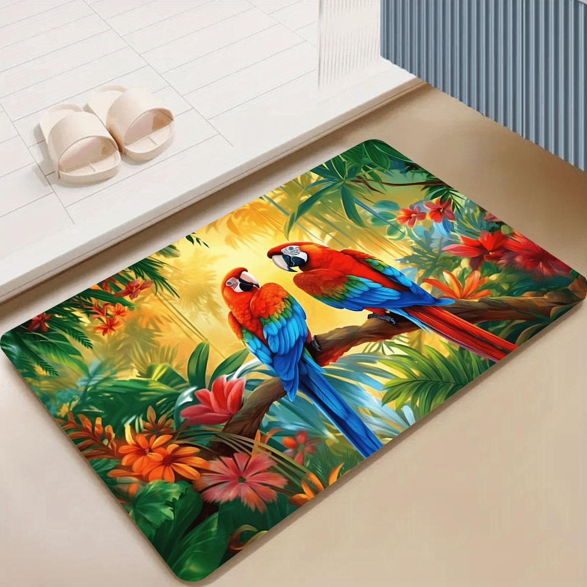 

1pc Cute Cartoon Parrot Area Rug Colorful Tropical Bird Decorative Non-Slip Floor Mat for Living Room Bedroom Home Floor Decor 40x60cm