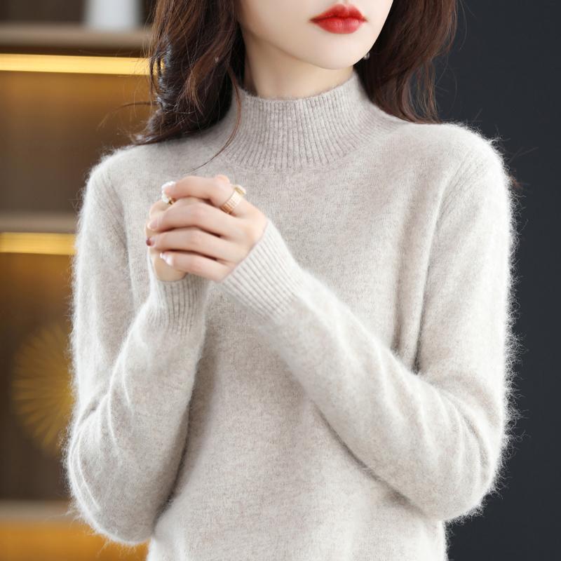 Pulover de damă pe jumătate cu gât țesut Qinghe cașmir 30% cașmir 70% nurca cașmir pulover de toamnă și iarnă de damă din cașmir moale și cald
