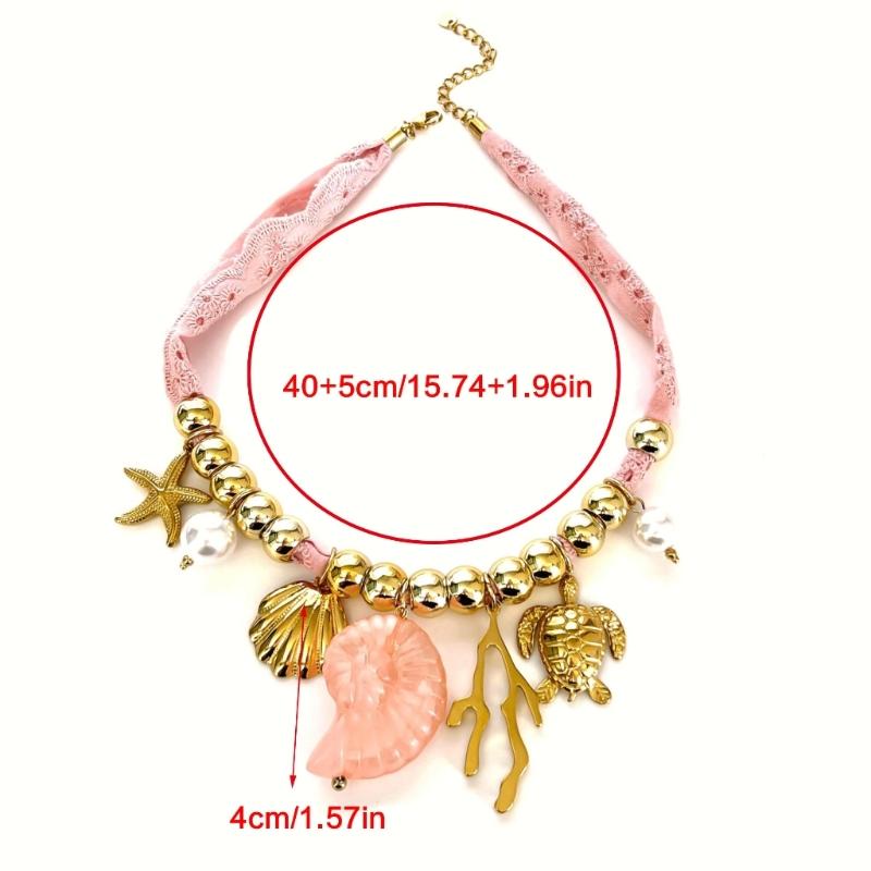 Summer Ocean Inspired Neckchain Adjustable Ceramic Shell Starfish Pendant Necklace Lightweight For Beach Outfits Gifts