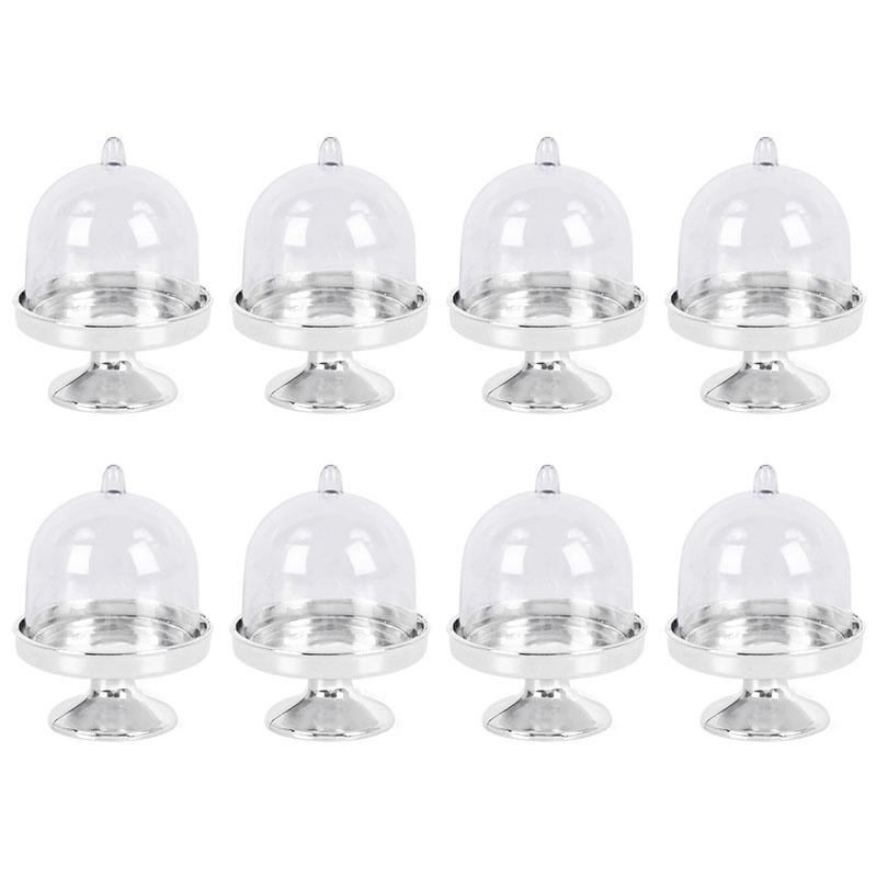 

8/4 шт. прозрачная мини-подставка для десертов, конфет, подставка для кексов, тарелка с крышкой, для свадьбы, дня рождения, вечеринки, декора, коробки для детского душа 4pcs серебряный