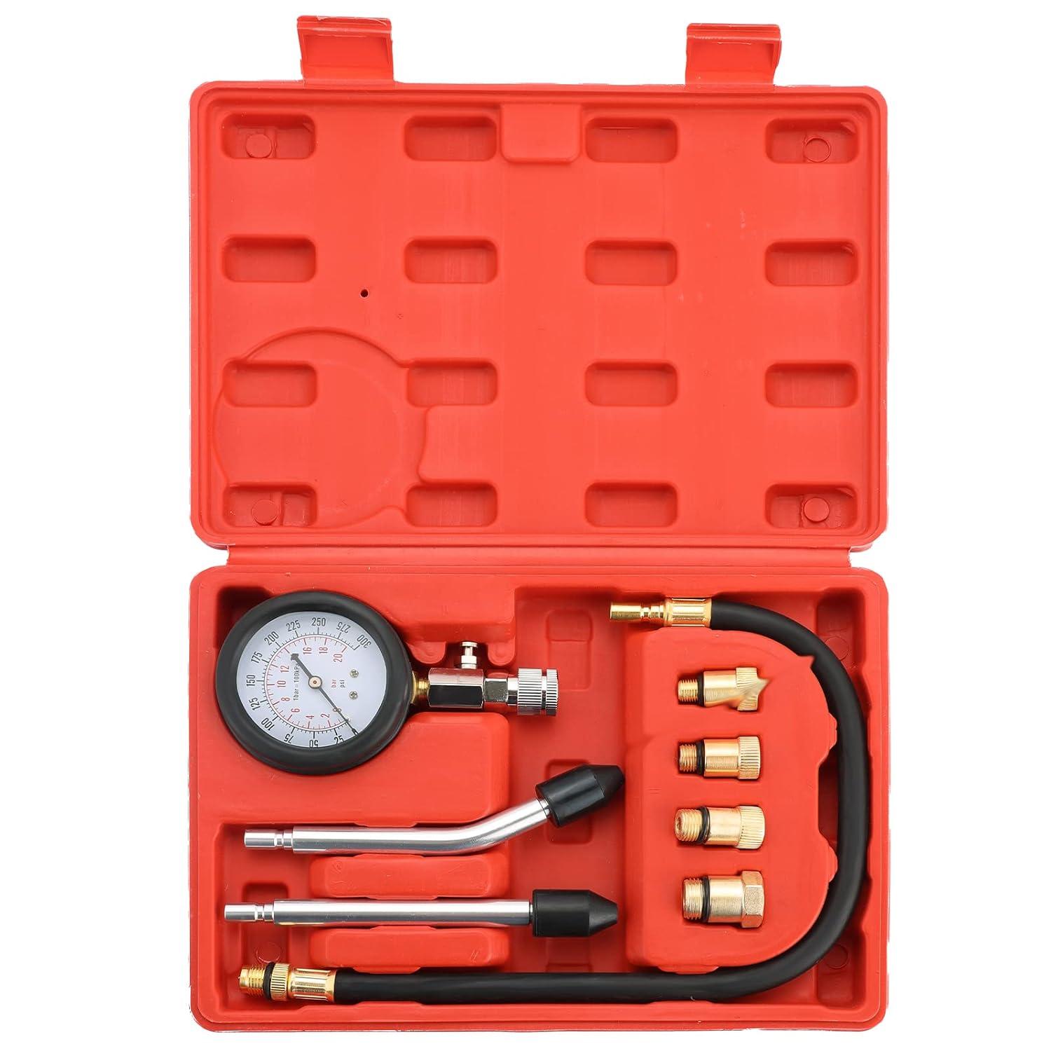 

Набір для тестування циліндрів автомобіля, вимірювач компресії бензинового двигуна, манометр 0-300 PSI з адаптером M10 M12 M14 M18