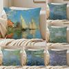 C-Claude Monet Pillow Case Sofa and Living Room Decorative Cushion Covers Dust-proof and Mite-proof Invisible Zipper