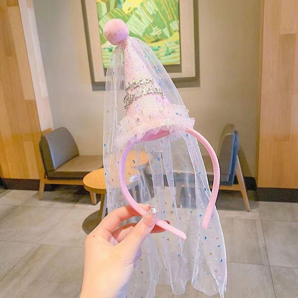 For Kids Mesh Birthday Hat Hair Accessories Birthday Hairband Girls Hair Hoop Korean Style Headband
