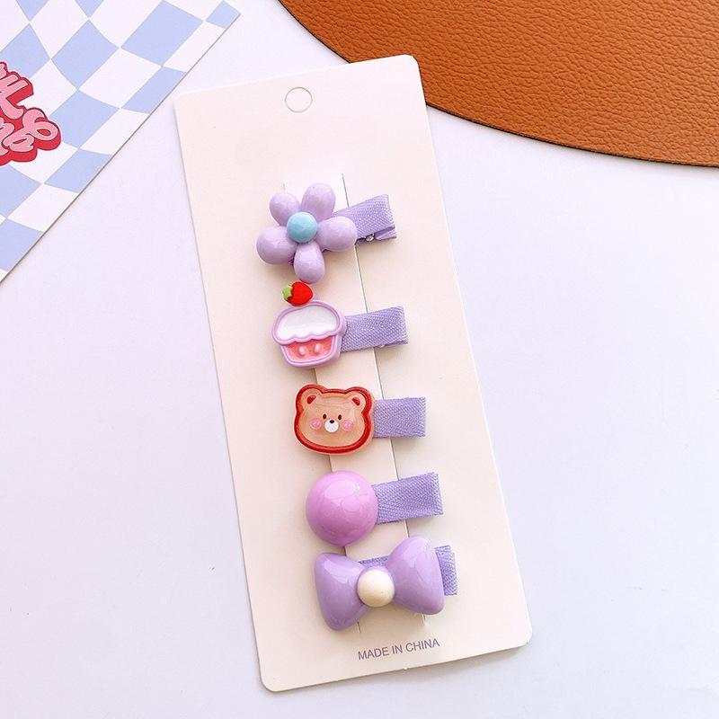 5-Piece New Colorful Small Cartoon Resin-fabric Covered Hair Clips. Cute Designs,hair-friendly Covered Clips,perfect for Hair.
